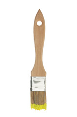 Brush with yellow paint isolated on white