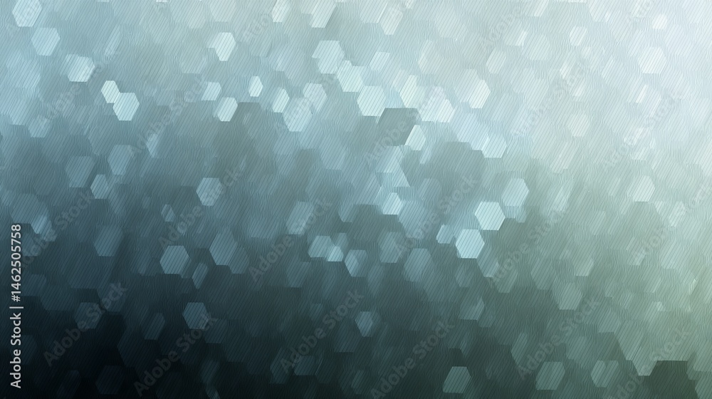 Poster Seamless wallpaper featuring a hexagonal grid of clover motifs in soft teal tones, ideal for branding or creative projects, with ample copy space on the right side