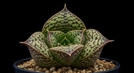 Obraz premium Succulent Plant with Patterned Leaves in Pot