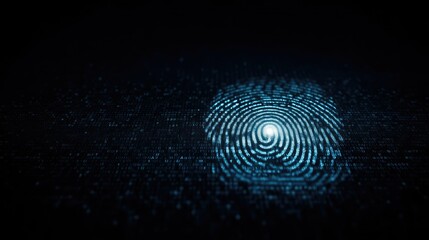 A digital fingerprint illuminated against a dark background, symbolizing security and identity verification.