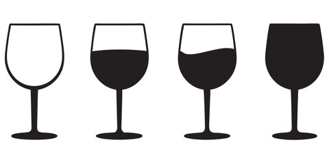 set of wine glass vector silhouette, wine glass icon vector illustration