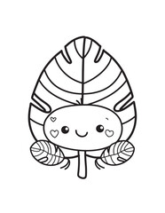 Cute Leaf with Face Kawaii Summer Line Art