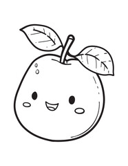 Smiling Pear Fruit Kawaii Line Art Illustration