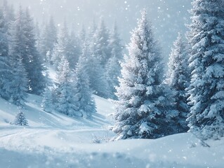 Fototapeta premium Gorgeous Snowfall Landscape in Serene Winter Forest