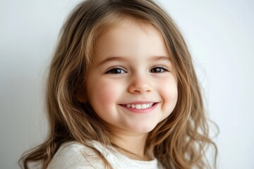 Fototapeta premium Portrait of young beautiful cheerful girl smiling looking at camera on a white background