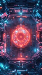 Obraz premium Futuristic game show arena overhead view digital environment dynamic lighting