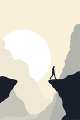 Crossing, Walk, Mountain, Landscape, Man, Footprint, Rock, Faith, Artwork, Vector Art