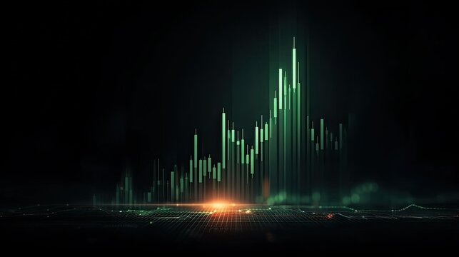 A digital representation of a rising stock market graph with glowing elements.