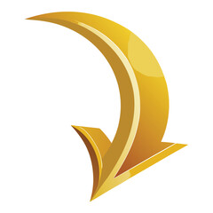 A curved golden arrow pointing downwards on white background