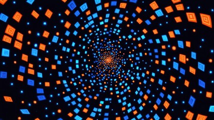 Obraz premium Abstract swirling blue orange squares, digital art, background, website