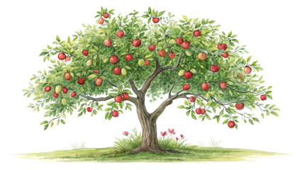 Watercolor Apple Tree Illustration, Isolated on Transparent Background, Fruit Tree, Orchard, Botanical Painting, apple tree, watercolor painting, botanical illustration