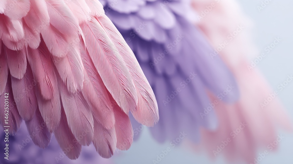 Leinwandbilder An overhead view showcases a symmetrical layout of overlapping colorful feathers in soft pastel hues. The gentle flow invites calm and creativity