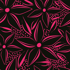 Elegant trendy vector ditsy floral seamless pattern design of beautiful abstract flowers and leaves. Foliage repeat texture background. Suitable for wallpaper, surface printing and textile