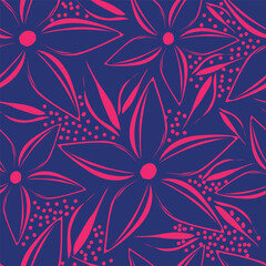 Elegant trendy vector ditsy floral seamless pattern design of beautiful abstract flowers and leaves. Foliage repeat texture background. Suitable for wallpaper, surface printing and textile