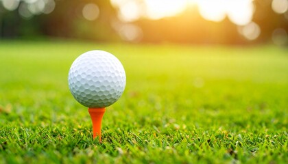 Golf Ball on Tee, Green Grass, Sunny Day, Outdoor Sport