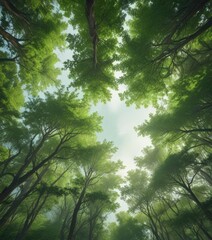 Obraz premium Blurred green forest canopy, diffused light, impressionistic feel , wild, out of focus, dappled