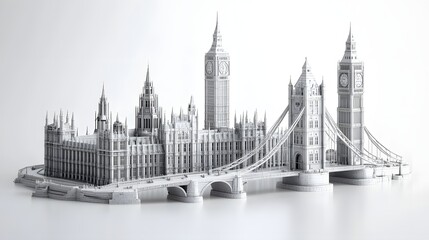 Obraz premium Monochromatic model of the Houses of Parliament and Tower Bridge.