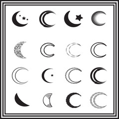 Obraz premium Crescent Moon Icon Set – Black and White Moon Phase Vector Collection, Minimal Celestial Clipart for Astrology, Boho Design, Spiritual Symbols, Web, Apps, and Print Projects