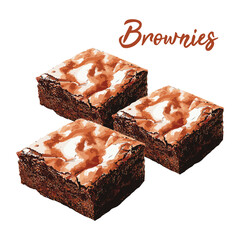 brownies in watercolor illustration style, isolated vector on white background