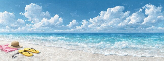 Obraz premium Serene Beach Scene with Light Blue Sky and Gentle Waves