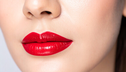 Fototapeta premium red lipstick color on lip model face