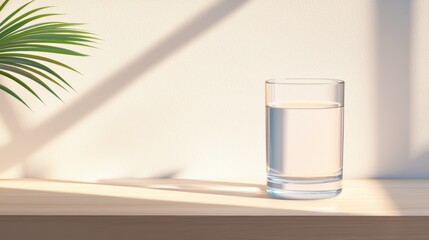 Glass of water on a sunny windowsill, representing awareness of sustainable consumption.