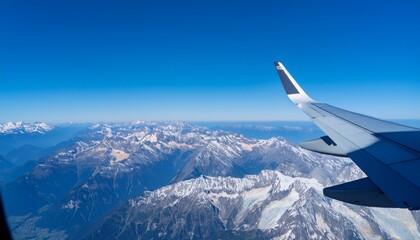 Obraz premium High mountain peaks seen from an airplane window