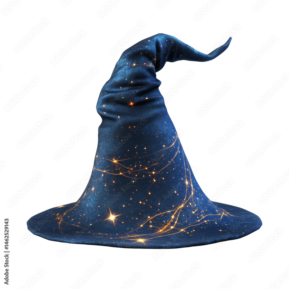 Poster Enchanting wizard's hat adorned with shimmering constellations against transparent void