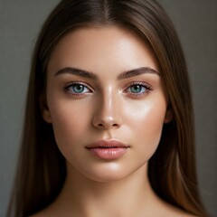 Close-up portrait of a young woman with healthy glowing skin, natural face beauty care