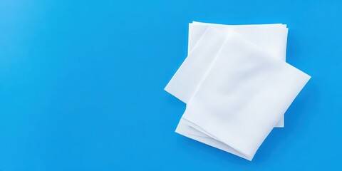Stack of white cloths on a blue background