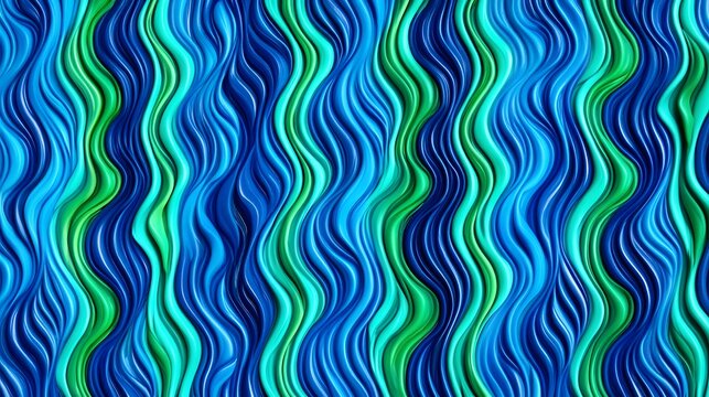Abstract Wavy Lines Teal Green Blue Pattern