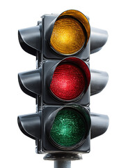 light traffic signal shows red, yellow, and green lit indicators, traffic control and systematic road safety, against on a transparent background