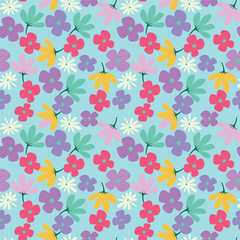 Cute floral pattern. Seamless vector pattern. Elegant template for fashion prints. Small pink and blue flowers for folk print. White background. Stock vector
