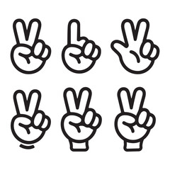 Fototapeta premium Black Cartoon Hand Gestures Silhouette Vector Set, Cartoon comic hands with different signs and symbols, Human arms in doodle style illustration 