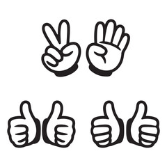 Black Cartoon Hand Gestures Silhouette Vector Set, Cartoon comic hands with different signs and symbols, Human arms in doodle style illustration
