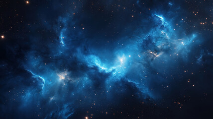 Naklejka premium A vibrant blue nebula surrounded by twinkling stars in the deep vastness of the universe