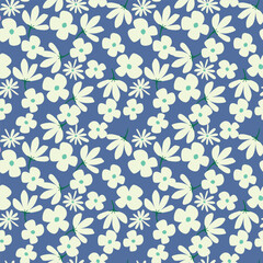 Cute floral pattern. Seamless vector pattern. Elegant template for fashion prints. Small pink and blue flowers for folk print. White background. Stock vector