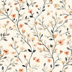 Delicate floral pattern with muted tones of peach, beige, and brown