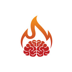 Minimal brain fire logo burning brain vector symbol icon 