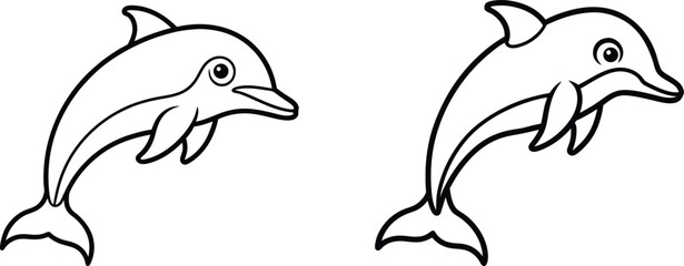Cute Dolphin Outline Clipart. Simple Sea Animal Line Art for Kids