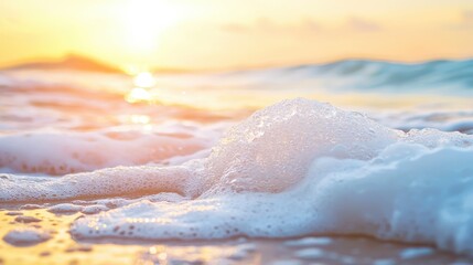 Fototapeta premium Slow motion view of a wave curling at the shore with foam.
