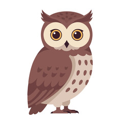 Fototapeta premium Owl vector illustration with brown feathers and large eyes in simple flat design style for wildlife and nature themes