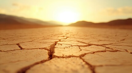 Obraz premium Dry cracked desert earth with distant traces of old water streams.