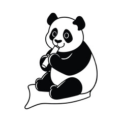 a cute panda munching bamboo while sitting vector art silhouette 