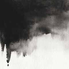 Abstract black ink wash on white paper