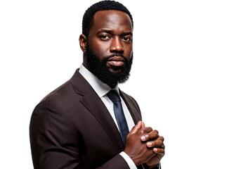 Portrait of confident african american businessman in suit professional headshot stock photo image on transparent background