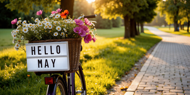 hello may sign on bicycle