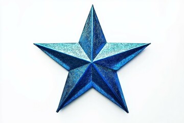 Obraz premium Star-shaped Metal Ornament with Textured Crackle Finish in Vibrant Blue, Centered on Bright White Background for Holiday Decor, Celebratory Themes and Decorative Design Elements