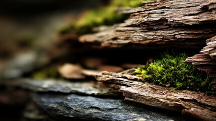 Fototapeta premium Wood and moss create a serene nature background