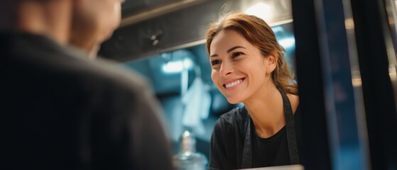 A smiling waitress taking order in a restaurant